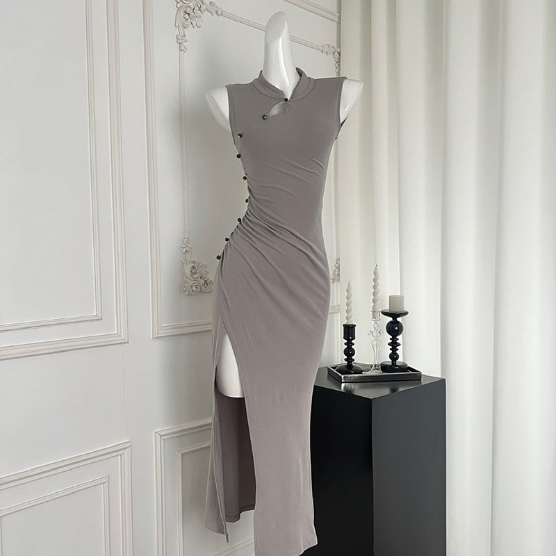 BXOXO - summer inspo Sexy Sleeveless Dress Women Slim Fit Side Slit Irregular Maxi Dress Summer New Fashion Cheongsam Hip Wrap Dresses