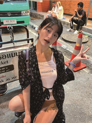 Bxoxo Vintage Harajuku Y2K Sexy Slim Women Suspender streetwear Fashion Grunge aesthetic Hip Hop emo girl Letter Print White Crop Tops