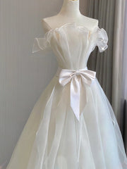 BXOXO A-Line Organza White Long Prom Dress, White Long Formal Dress