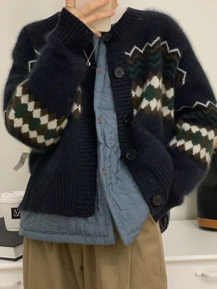BXOXO Vintage Knitted Cardigan Women Preppy Style Y2k Japanese Fashion Sweater Harajuku Autumn Winter Casual Cardigan Tops