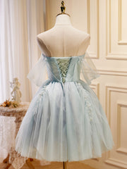 BXOXO Puffy Tulle Off Shoulder Green Short Prom Dress, Green Homecoming Dresses