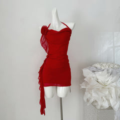 BXOXO - summer inspo French Chic Design Sense Red Suspender Dress 2025 Summer New Temperament Pure Desire Style Short Dress Fashion Slim Fit Dress