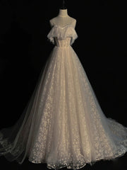 BXOXO Gray blue/champagne  Tulle Long Prom Dress, Tulle Formal Graduation Dresses