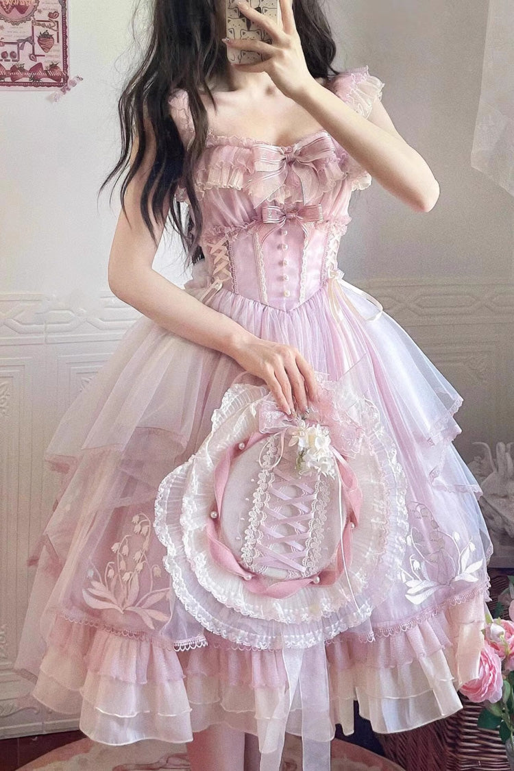 BXOXO - Pink [Love Is Coming] Multi-layer Ruffle Embroidery Bowknot Sweet Princess Lolita Jsk Dress