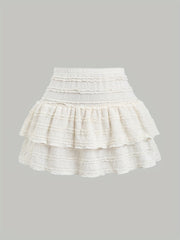 BXOXO Solid Color Lace Trim Number Print Double Layer Hem Skirt, Casual & Vacation Y2K Outfit