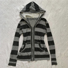 Bxoxo Street striped zipper cardigan Women's sweatshirt retro Harajuku emo girl punk hip-hop Y2K casual versatile Women fashion jacket