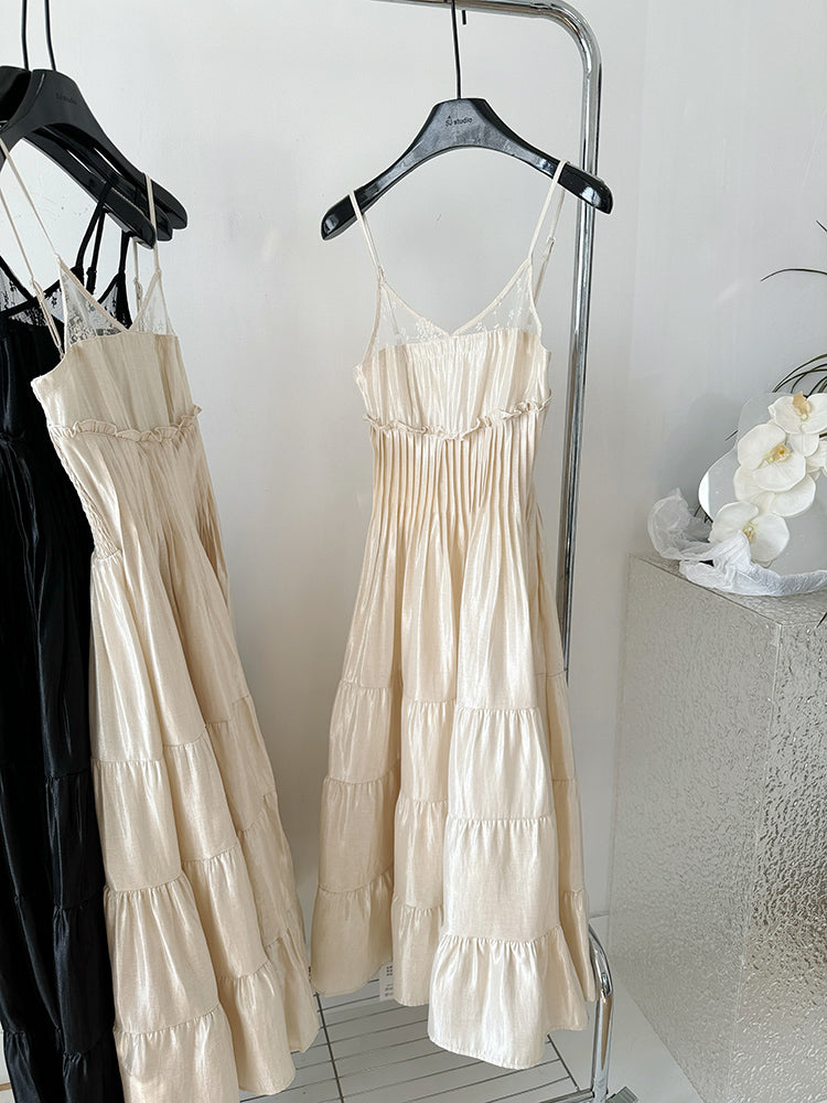 BXOXO - summer inspo French Style Beach Vacation Slip Dresses Women Sleeveless V-Neck Suspender Dress Simple Elegant Lace Patchwork Long Dress