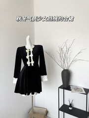 BXOXO - summer inspo Bow Wood Ear Dress Women Autumn Winter Design Sense Niche French RetroTemperament Women Dresses