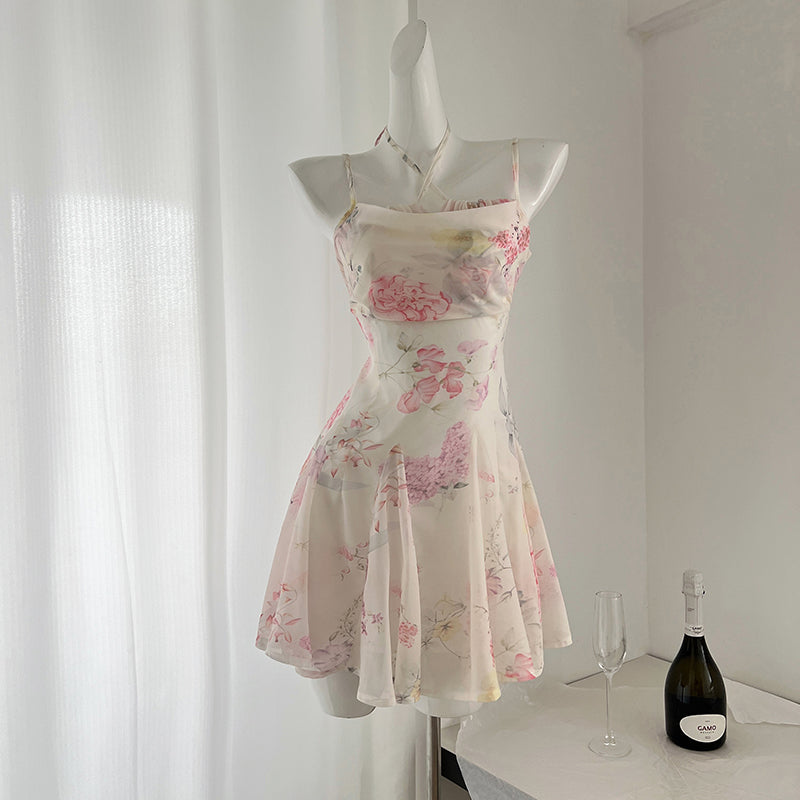 BXOXO - summer inspo 2025 Summer New Women Fashion Butterfly Printed Halter Dress Holiday Slim Sexy Resort Style Backless Dresses