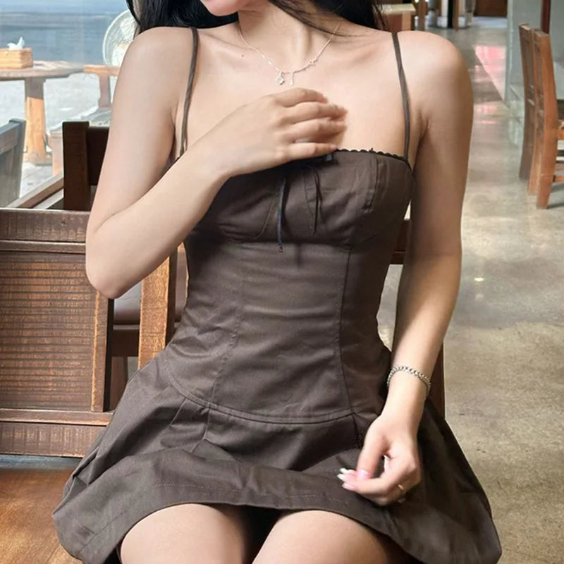 BXOXO Dresses Women Y2K Clothing Vintage 2000s Sweet Girl Slim High waist Sling Mini Dress Korea Kawaii Femme Harajuku Aesthetic Dress