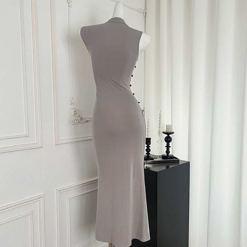 BXOXO - summer inspo Sexy Sleeveless Dress Women Slim Fit Side Slit Irregular Maxi Dress Summer New Fashion Cheongsam Hip Wrap Dresses