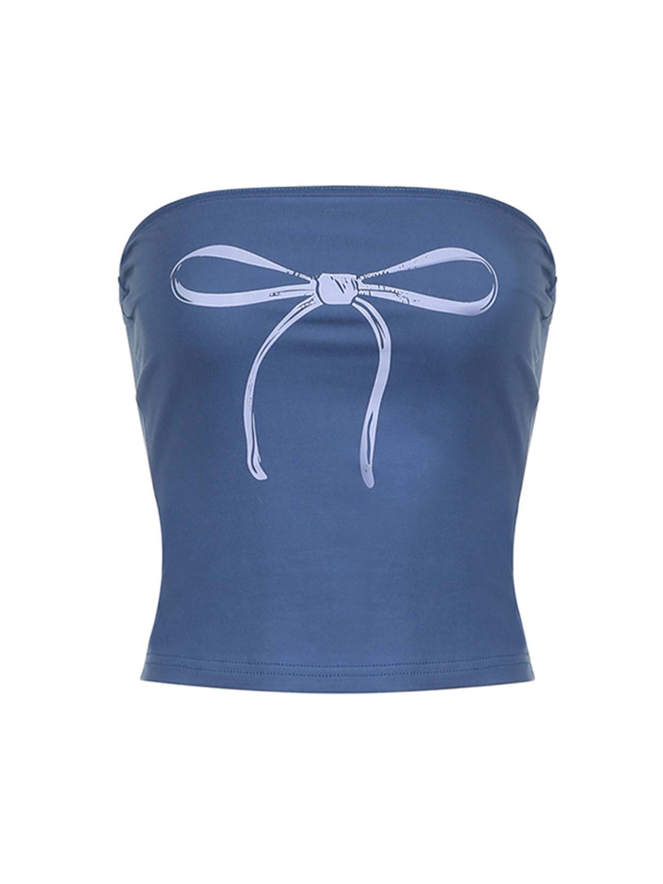 BXOXO - summer inspo Bow Print Cute Y2K Strapless Tube Top Women 2000s Kawaii Crop Top Summer Streetwear