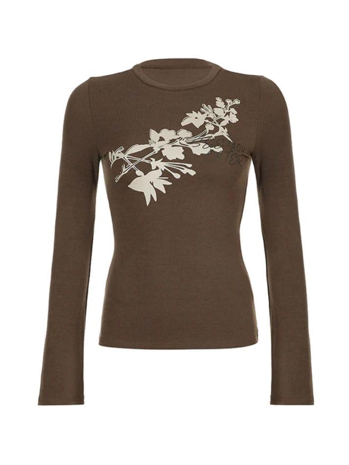 Vintage Flower Print Trumpet Sleeve Long Sleeve Tee
