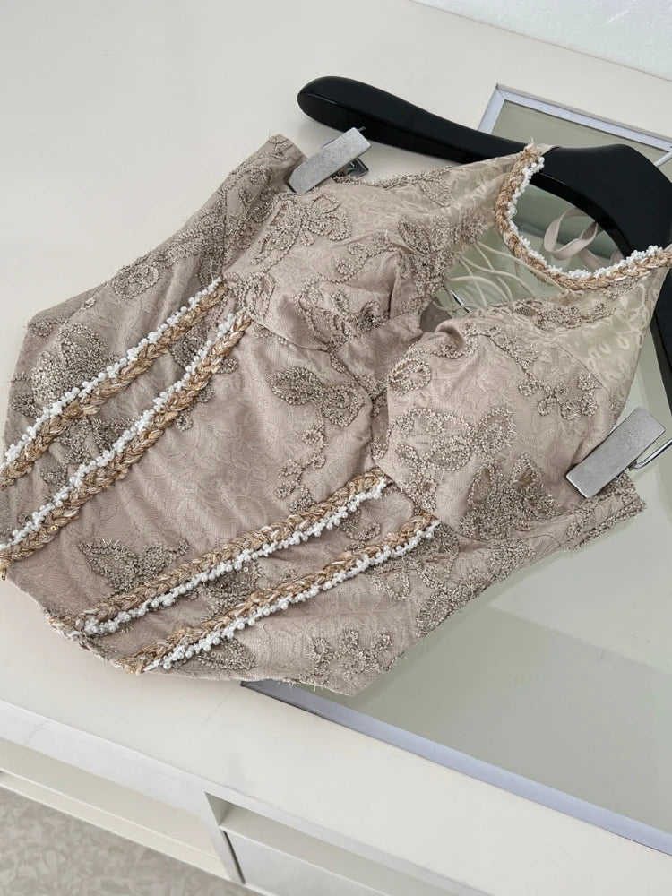 BXOXO Summer French Sexy Seductive Hot Girl 2 Piece Set Women Lace Slim Halter Top+Sequins Mini Bag Hip Skirts Nightclub Fashion Suit