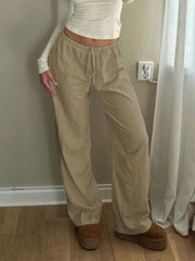 BXOXO - summer inspo Sweetown Solid Loose Casual Boho Straight Leg Pants For Women Simple Lazy Comfortable Summer Vacation Trousers