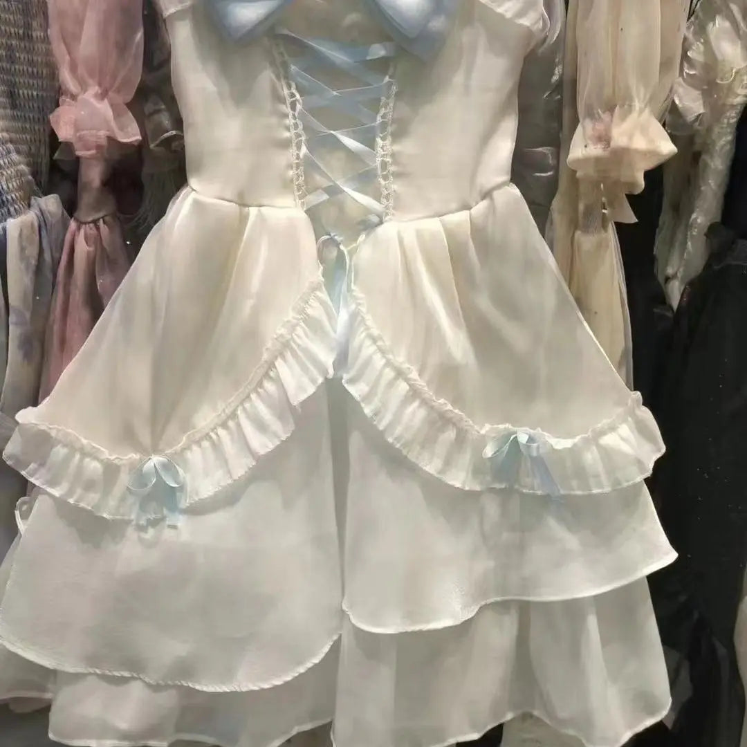 BXOXO Bow Sweet Lolita Girl Dress Women Clothing Korea Cute Bandage Sling Beach Dress Kawaii Summer Pulls Sexy Clothes Femme Dresses