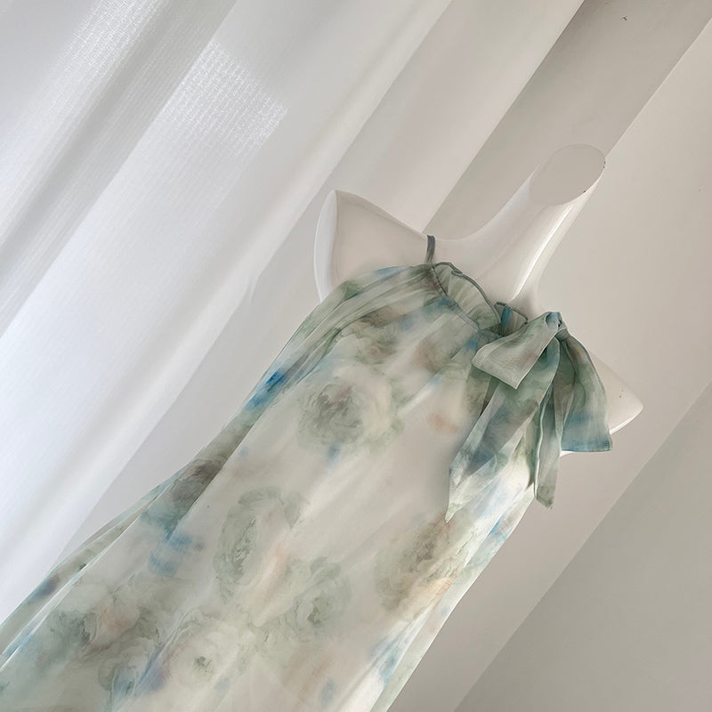 BXOXO - summer inspo Sweet Style Halter Dress Women Backless Sexy Elegant Party Midi Dresses Floral  Retro Fairy Dress Print Dress