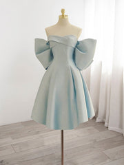 BXOXO Blue Sweetheart Neck Satin Short Prom Dress, Blue Homecoming Dress