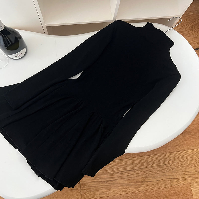 BXOXO - summer inspo Half Turtleneck Long Sleeve Solid Color Dress Korean Chic Elegant Dress Women Fashionable Slim Fit Dress Vestido