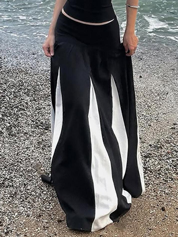 BXOXO - Contrast Patchwork Low-Rise Maxi Skirt