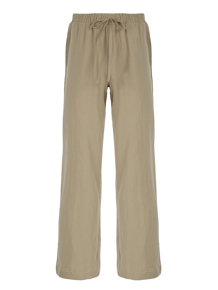 BXOXO - summer inspo Sweetown Solid Loose Casual Boho Straight Leg Pants For Women Simple Lazy Comfortable Summer Vacation Trousers