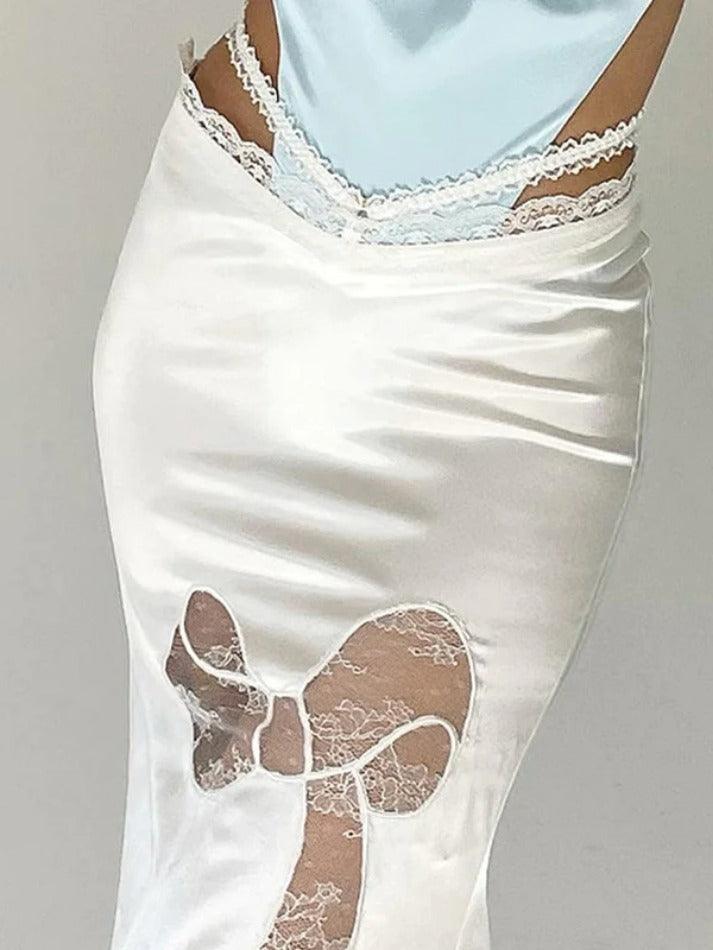 Lace Trim Splice Slim Midi Skirt