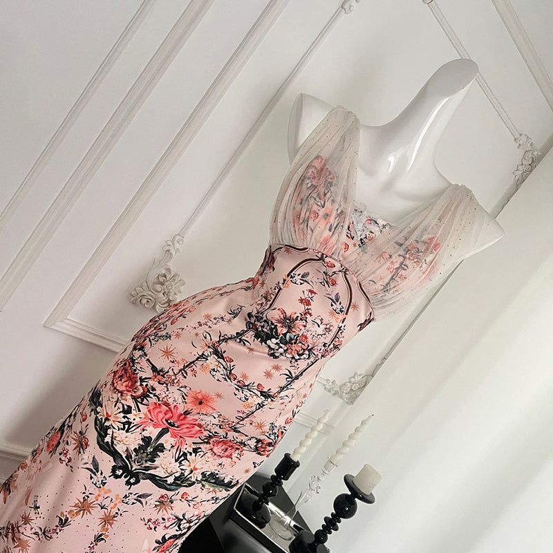 BXOXO - summer inspo Summer New Sling Strapless Fishtail Dress Fashion Print Long Dress High Waisted Slim Fit Sleeveless Backless Dress