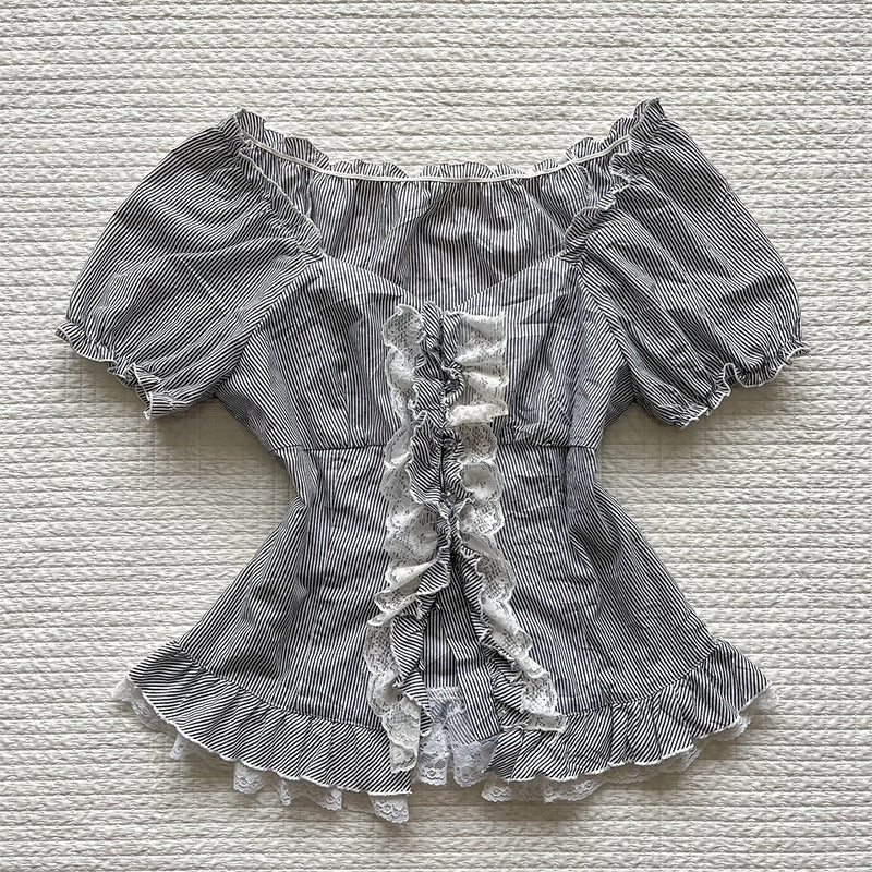 Bxoxo Women's Crop Tops Harajuku Streetwear Hip Hop Punk Lace Emo Girls Chic Aesthetic Gothic Sexy vintage Cute Lace New Baby Crop Top