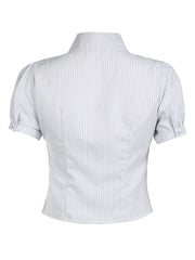 BXOXO - summer inspo Sweetown White Stripe Puff Short Sleeve Button Shirts For Women Basic Simple Casual Seumme Preppy Tops Y2K Korean Clothes