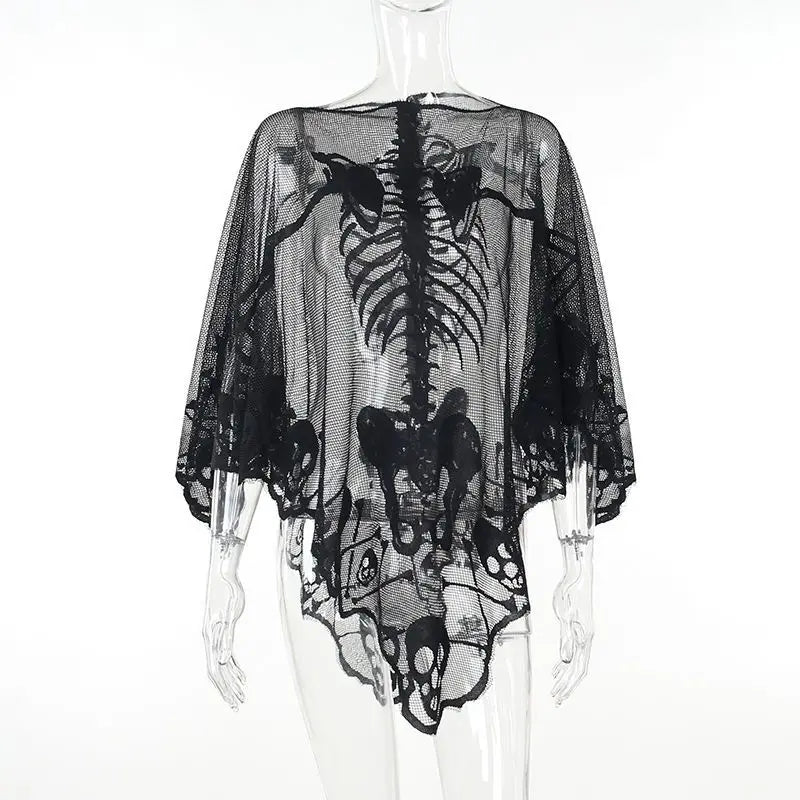 BXOXO Skulls Streetwear Punk Loose Mesh Tops Gothic Girl Emo T shirts Casual Hip Hop Dark Grunge Vintage Clothes 90S Aesthetic Y2k Tee