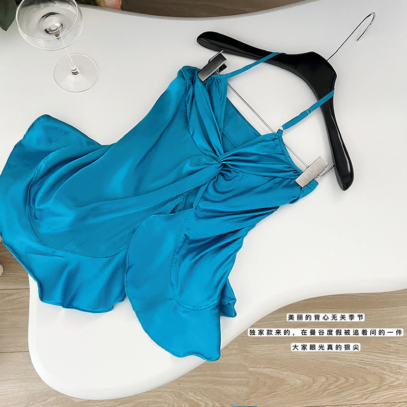 BXOXO - summer inspo Sexy Solid Color Vest Women Y2k V-neck Backless Halter Tops Korean Style Fashion Crop Tops Niche Design Camisole