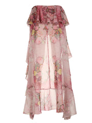 BXOXO - summer inspo Sweetown Beach Boho Floral Print Chiffon Ruffled Skirt Women Asymmetrical Dipped Hem Pink Romantic Elegant Sexy Vacation Skirts