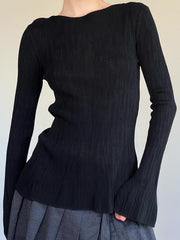 BXOXO - summer inspo Black Solid Slim Flared Sleeve Elegant T Shirt Women Simple Basic Fashion Spring Autumn Knitted Top Tees