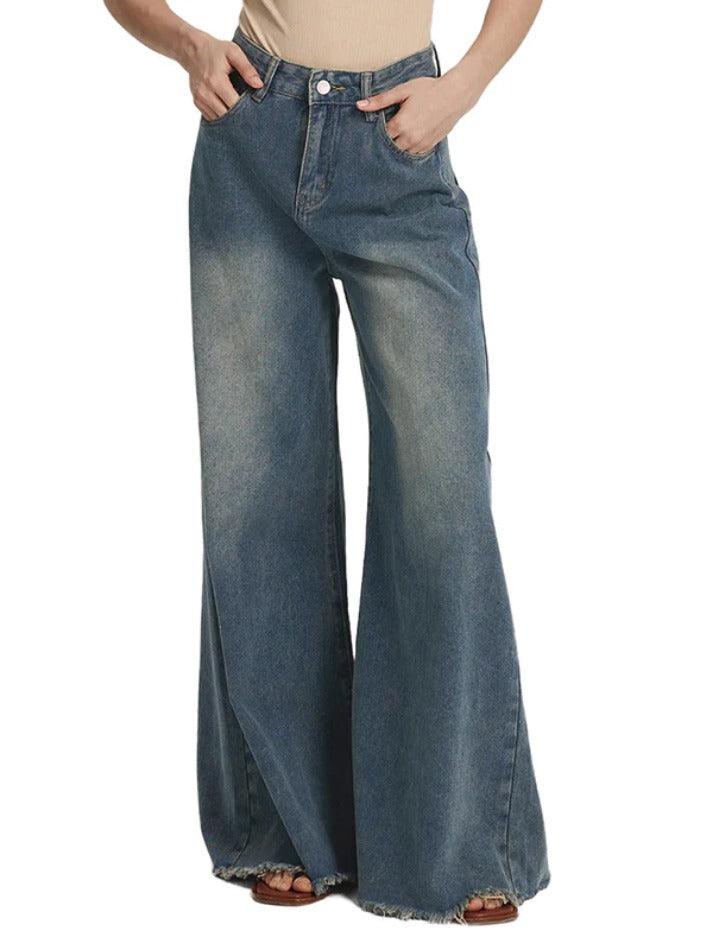 Vintage Frayed Wide Leg Boyfriend Jeans