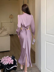 BXOXO party look inspos Autumn Korean Solid 2 Pieces Set Women Elegant V-Neck Long Sleeve Pleated Shirt Tops and High Waist A-Line Mermaid Skirt Suits