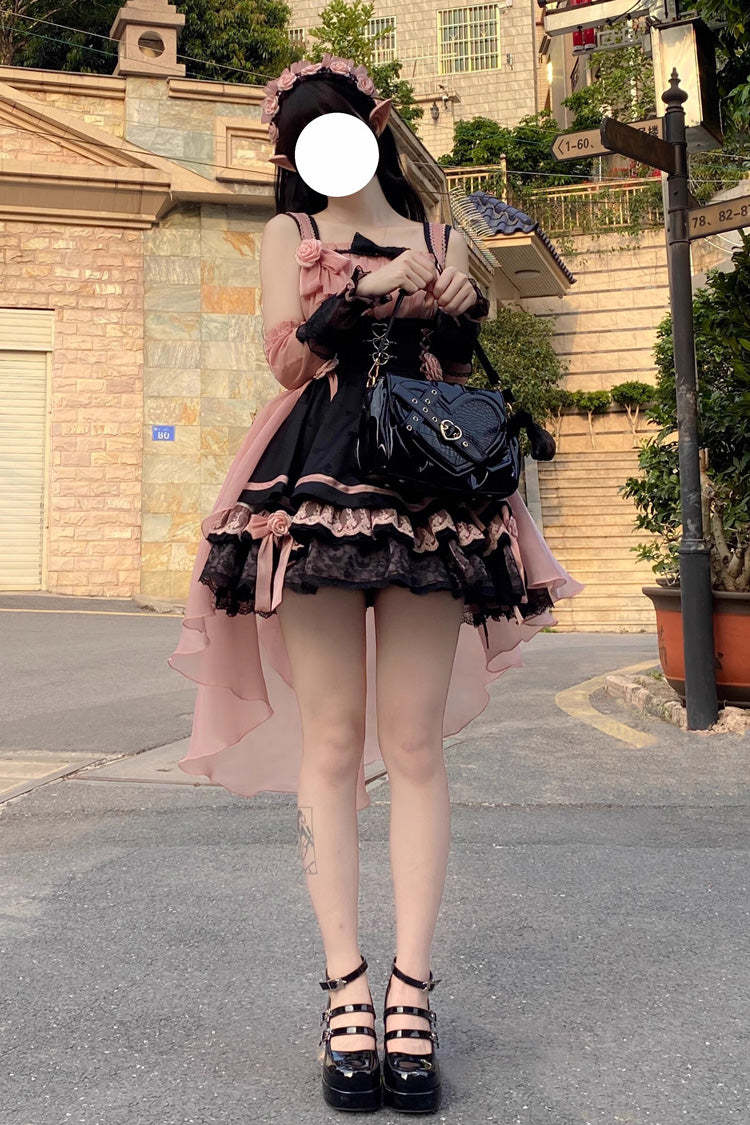 BXOXO - Black/Pink Multi-layer Ruffle Bowknot Sweet Princess Lolita Dress