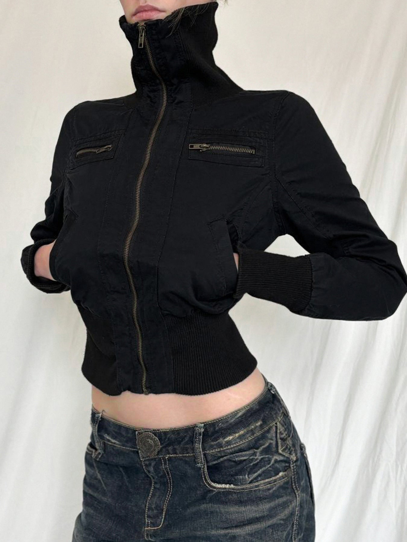 BXOXO - summer inspo Korean Street Style Black Zip Up Turtleneck Slim Long Sleeve Bomber Jackets For Women Autumn New Fashion Gothic Outwears
