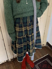 BXOXO Vintage Plaid Skirt Women Y2k Harajuku Japanese Preppy Style Long Checked Streetwear Retro Ruffle Skirts Aesthetics