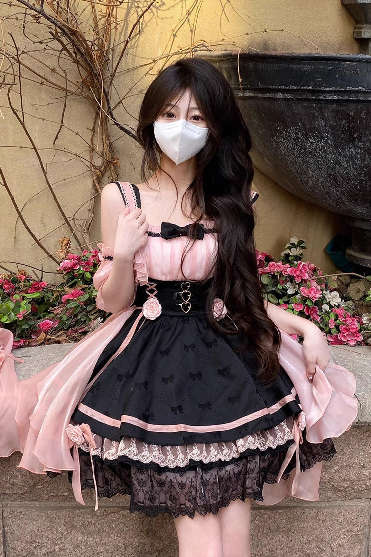 BXOXO - Black/Pink Multi-layer Ruffle Bowknot Sweet Princess Lolita Dress