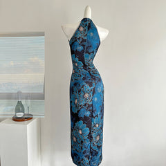 BXOXO - summer inspo New Chinese Style Improved Costume Elegant Cheongsam Jacquard Qipao Women Vintage Halter Sleeveless Slim Fit Dress