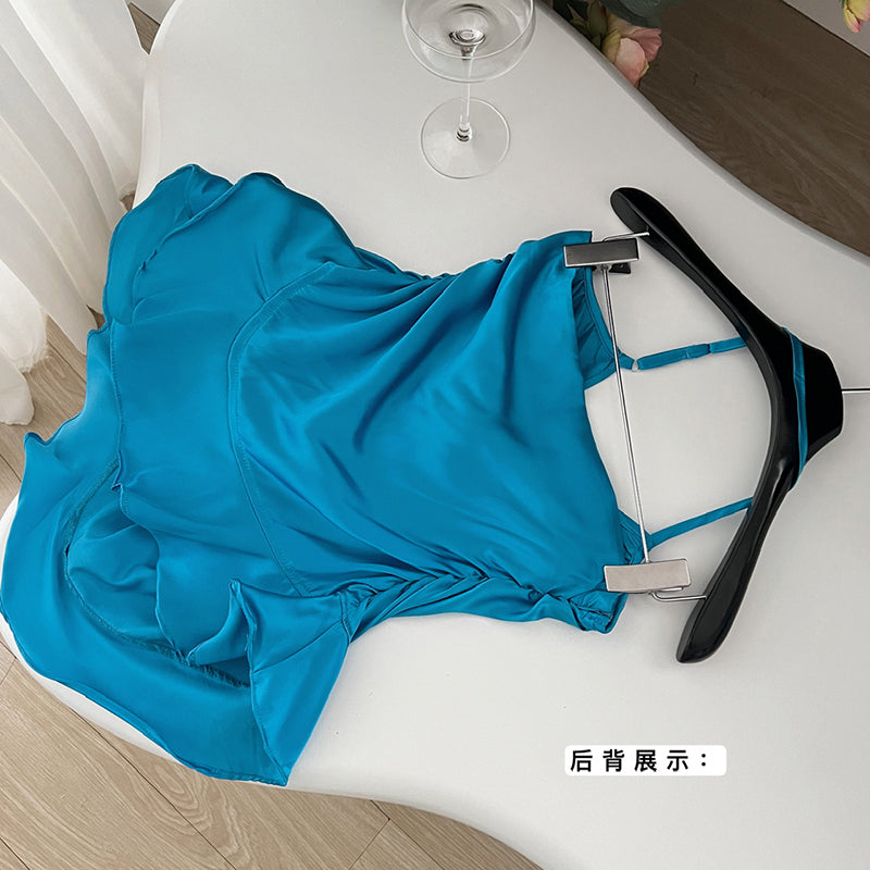 BXOXO - summer inspo Sexy Solid Color Vest Women Y2k V-neck Backless Halter Tops Korean Style Fashion Crop Tops Niche Design Camisole