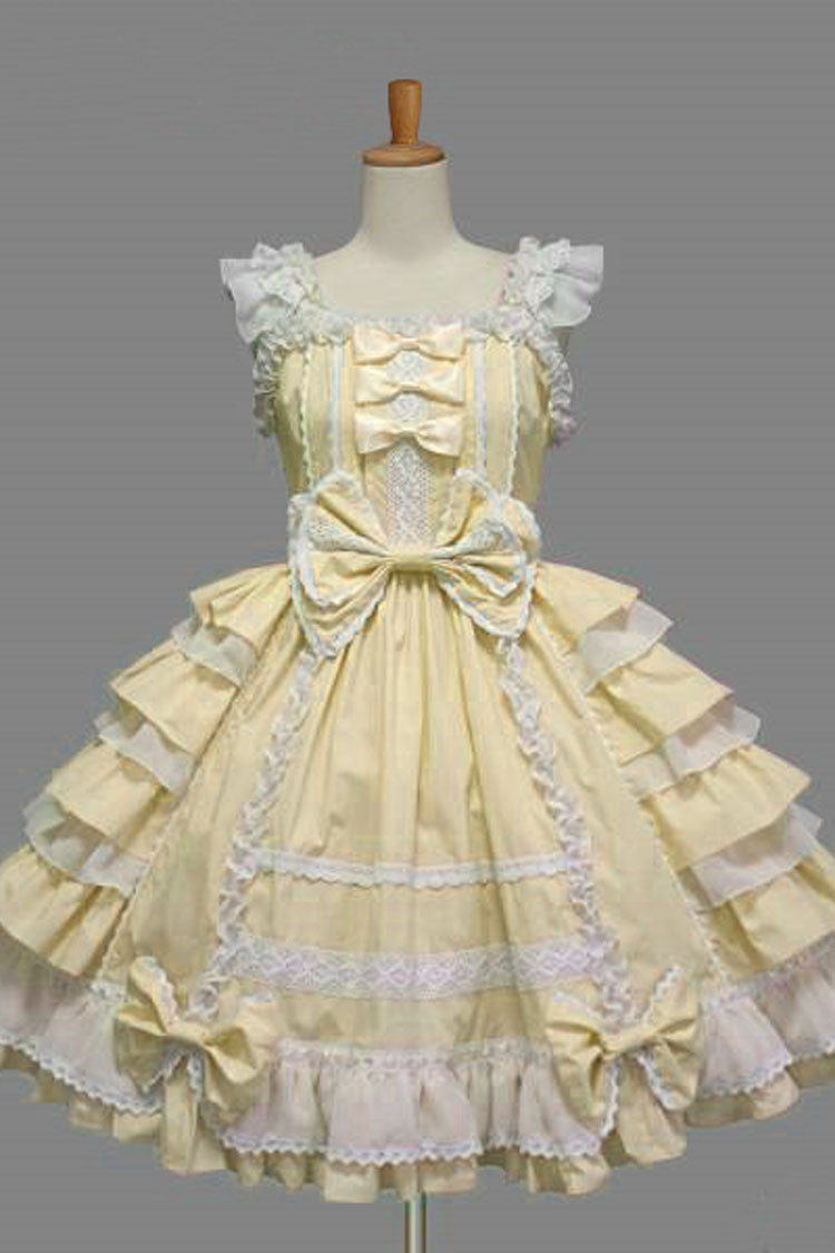 BXOXO Lace Square Neck Cap Sleeve Knee Length Ruffled Bowknot Sweet Lolita Dress