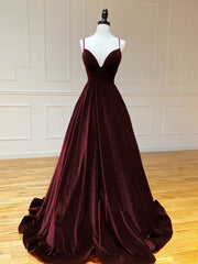 BXOXO DRESS TO IMPRESS A-Line V Neck Velvet Green Long Prom Dresses, Green Velvet Formal Dress