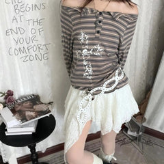 BXOXO Y2K T Shirt Women Clothes Korea Streetwear Loose Stripe Letter Long Sleeves kpop Harajuku Tops Tshirts Emo Girl Gothic Tee kpop