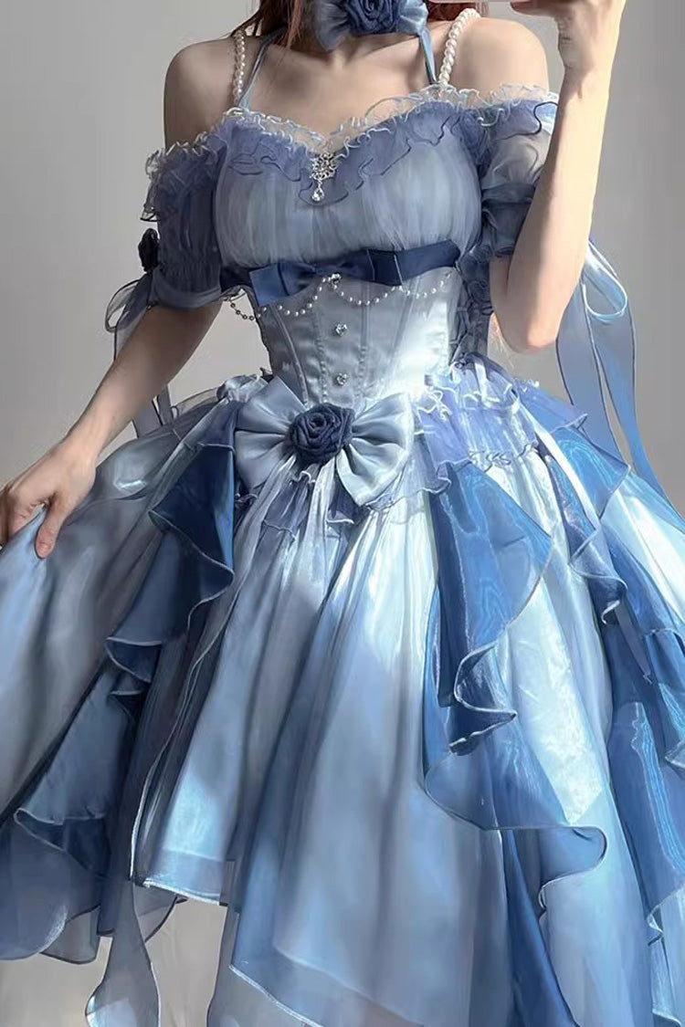 BXOXO - Blue Short Sleeves Hanayome Bowknot Sweet Elegant Princess Lolita Dress