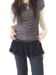 BXOXO Fairycore Lace Mini Skirt Women Korean Style Sweet Coquette Ruffle Skirs Cute Streetwear Aesthetics Short Skirt Fashion