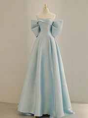 BXOXO Blue A-Line Satin Long Prom Dresses, Blue Satin Evening Dresses