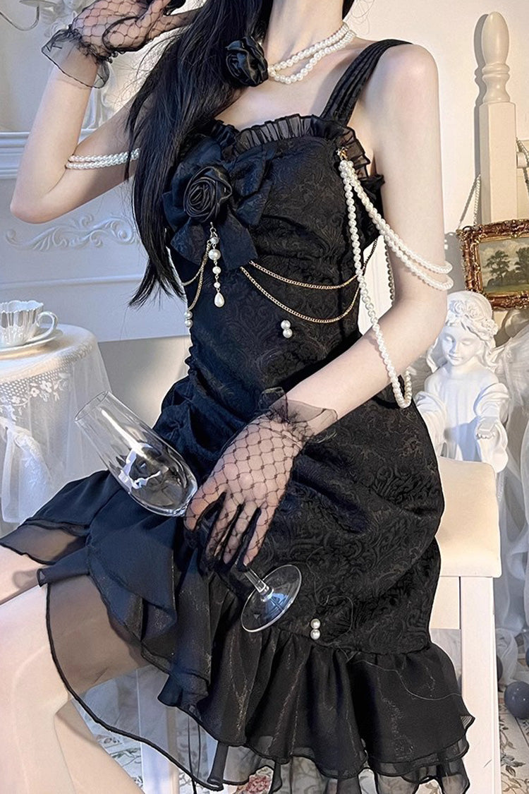 BXOXO Camellia Rose Ruffle Asymmetric Gothic Chinese Style Elegant Lolita Jsk Dress 3 Colors