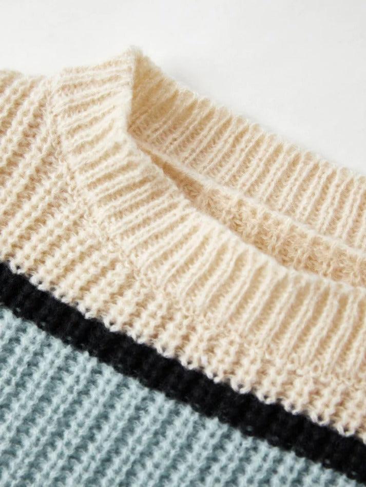 Stripe Contrast Color Short Loose Sweater
