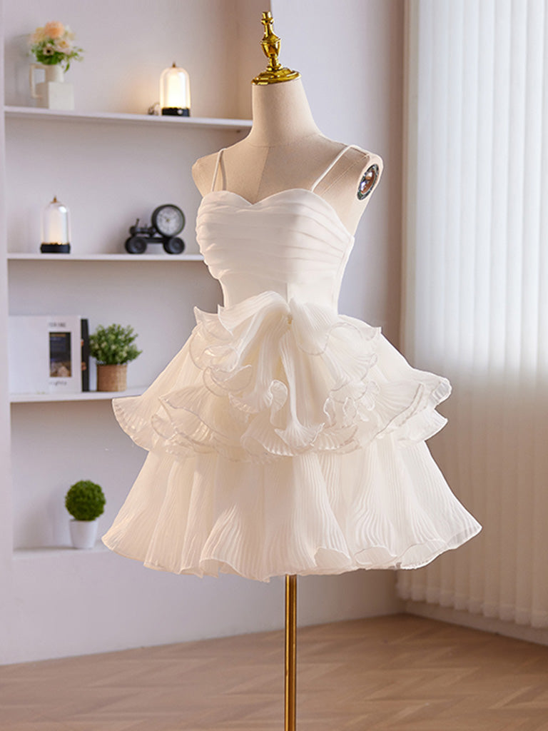 BXOXO Cute Sweetheart Neck Organza White Prom Dress, White Homecoming Dresses